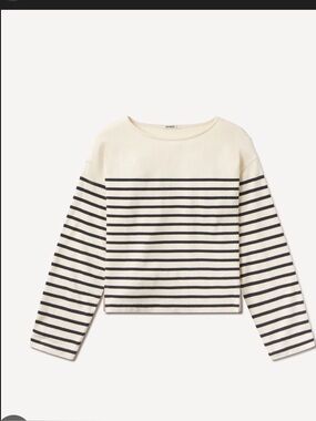 Buck Mason Cream and Navy Striped Long Sleeve Tee